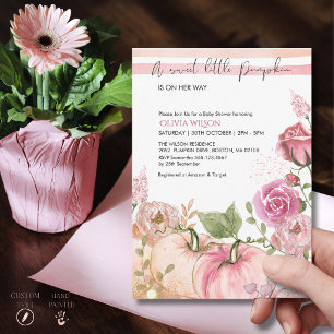 Elegant Pink & Gold Watercolor Pumpkin Baby Shower Invitation
