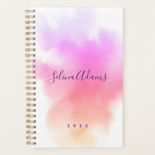 Elegant Pink Gold Watercolor Script Abstract Planner