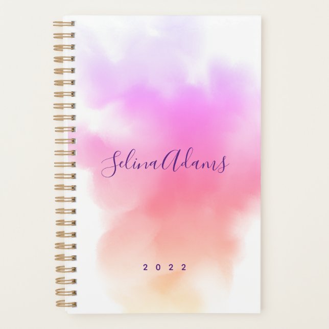 Elegant Pink Gold Watercolor Script Abstract Planner (Front)