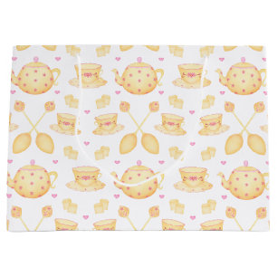 Elegant Pink & Gold Watercolor Tea Party Large Gift Bag