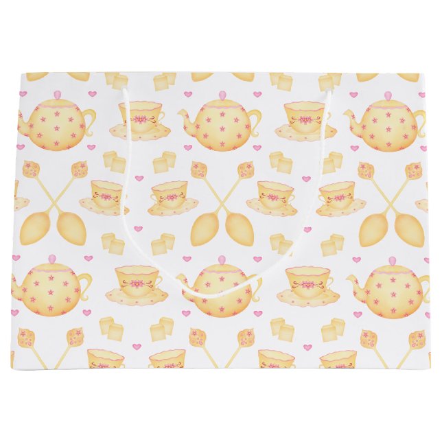 Elegant Pink & Gold Watercolor Tea Party Large Gift Bag (Front)