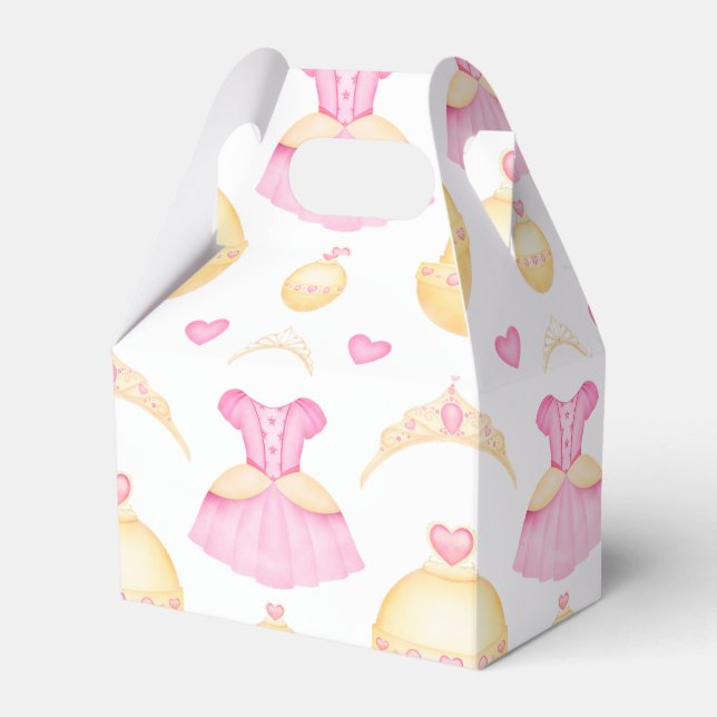 Elegant Pink & Gold Watercolour Princess Tiara Favour Box (Front Side)