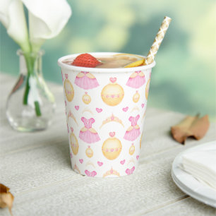 Elegant Pink & Gold Watercolour Princess Tiara Paper Cups