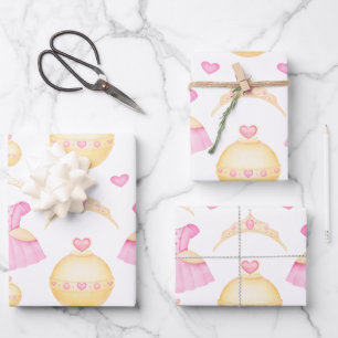 Elegant Pink & Gold Watercolour Princess Tiara Wrapping Paper Sheet