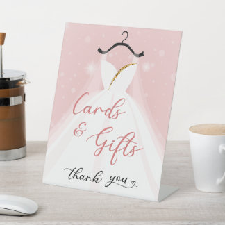 Elegant Pink & Gold Wedding Dress Cards & Gifts Pedestal Sign