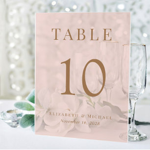 Elegant Pink Gold Wedding Table Number Acrylic Sign