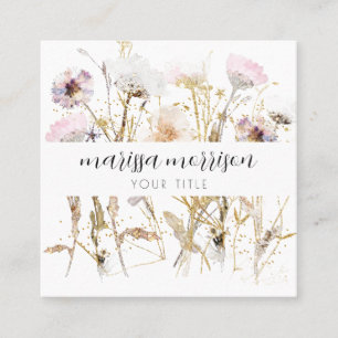Elegant Pink Gold Wildflower Botanical Square Business Card