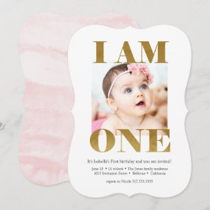 Elegant Pink + Gold with Photo 1st Birthday Invitation