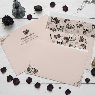 Elegant Pink Gothic Floral Skulls Envelope