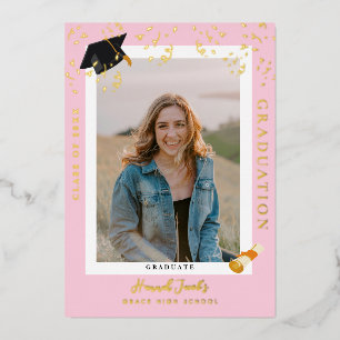 Elegant Pink Graduation Photo Announcement