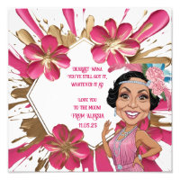 Elegant Pink Grandma Caricature with Gold Splatter