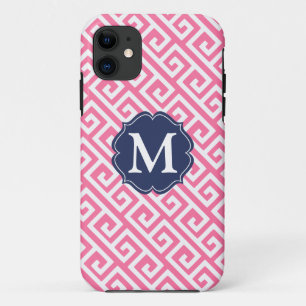 Elegant Pink Greek Key Personalised iPhone 11 Case