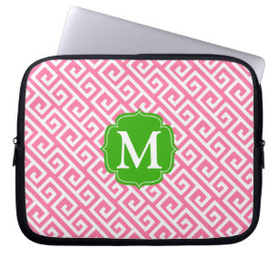 Elegant Pink Greek Key Personalised Laptop Sleeve