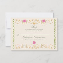 Elegant Pink Green and Gold Hand-Drawn RSVP Card