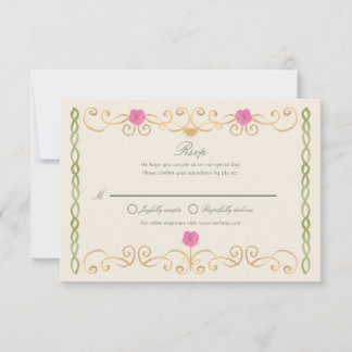 Elegant Pink Green and Gold Hand-Drawn RSVP Card