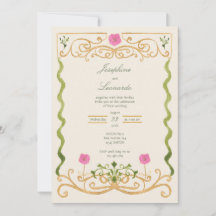 Elegant Pink Green and Gold Hand-Drawn Watercolor