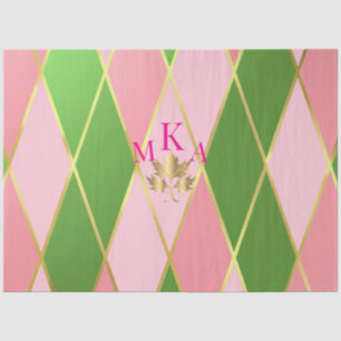 Elegant Pink & Green Argyle Gift  Tissue Paper