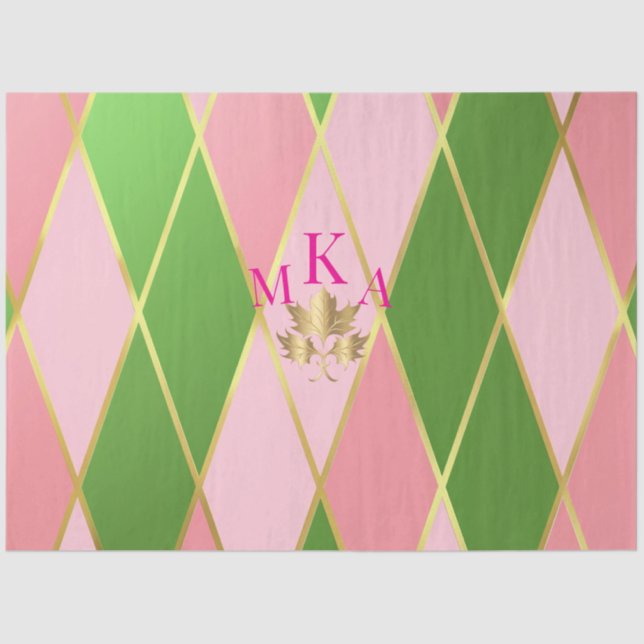 Elegant Pink & Green Argyle Gift  Tissue Paper (Front)