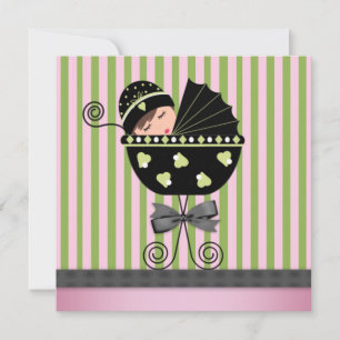 Elegant Pink Green Baby Girl Shower Invitation