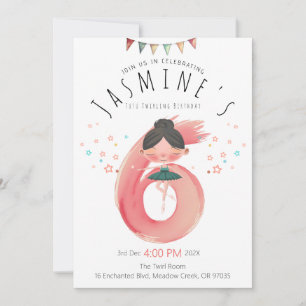 Elegant Pink Green Ballet 6th Birthday Invitation