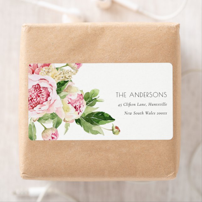 ELEGANT PINK GREEN BLUSH PEONY FLORAL WATERCOLOR L (Insitu)