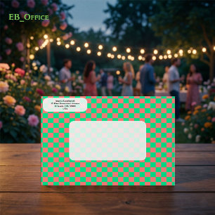 Elegant Pink & Green Chequered Return Address Envelope