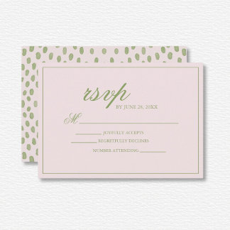 Elegant Pink Green Dots Wedding RSVP Card