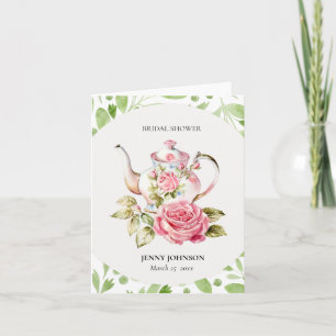 Elegant Pink Green Floral Flowers Bridal Shower Invitation