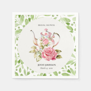 Elegant Pink Green Floral Flowers Bridal Shower Napkin