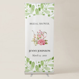 Elegant Pink Green Floral Flowers Bridal Shower Retractable Banner