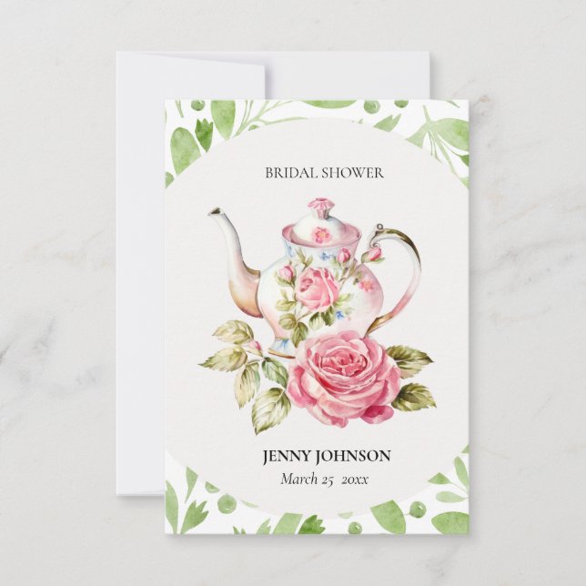 Elegant Pink Green Floral Flowers Bridal Shower Thank You Card (Front)