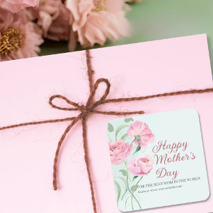Elegant Pink Green Floral Mother's Day  Square Sticker