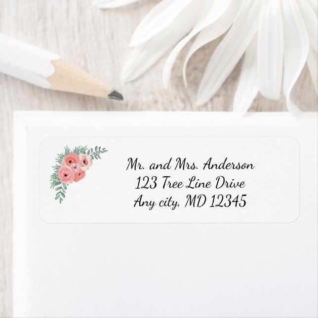 Elegant Pink Green Floral Return Address (Insitu)
