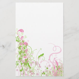 Elegant Pink & Green Florals & Swirls Stationery