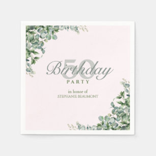 Elegant Pink Green Flower Women's 50th Birthday Napkin