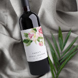 Elegant Pink Green Peony Floral Bridal Shower Wine Label<br><div class="desc">If you need any further customisation please feel free to message me on yellowfebstudio@gmail.com.</div>