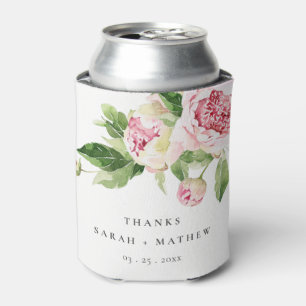 Elegant Pink Green Peony Floral Thanks Wedding  Can Cooler