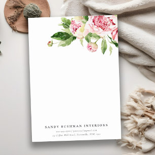 Elegant Pink Green Peony Floral Watercolor Card