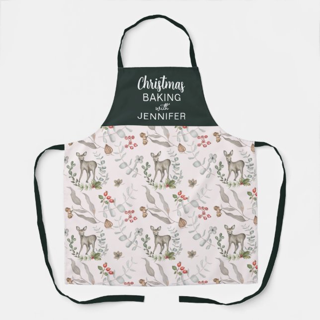 Elegant Pink Green Personalised Christmas Apron (Front)