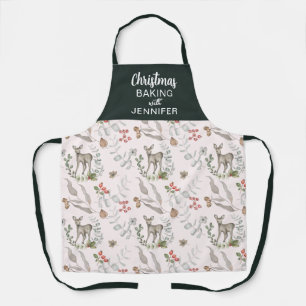 Elegant Pink Green Personalized Christmas Apron