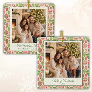Elegant Pink & Green Photo Christmas Ornament
