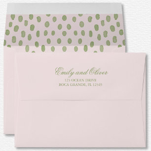Elegant Pink Green Polka Dots Wedding Envelope