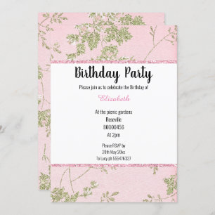 ELEGANT PINK GREEN SPRING THEME BIRTHDAY INVITATION