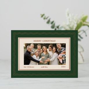 Elegant Pink Green Starry Christmas Family Photo Foil Holiday Card