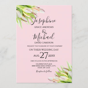 Elegant Pink Green Tulip Summer Wedding Invitation