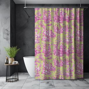 Elegant pink green vintage toile de jouy shower curtain