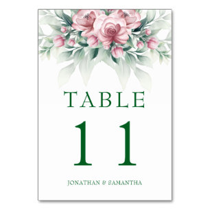 Elegant Pink Greenarry Modern Wedding  Table Number
