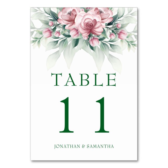 Elegant Pink Greenarry Modern Wedding  Table Number (Back)