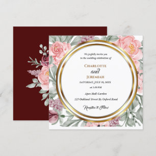 Elegant Pink Greenery Circle Frame Wedding Invitation