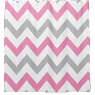 Elegant Pink, Grey and White Chevron Pattern Shower Curtain